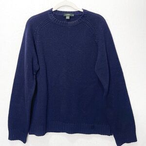 Vintage J.Crew Navy Blue 100% Lambs Wool Crewneck Long Sweater Size Medium Cozy
